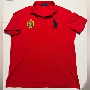 Polo Ralph Lauren Red Polo Shirt with Navy Logo and crest